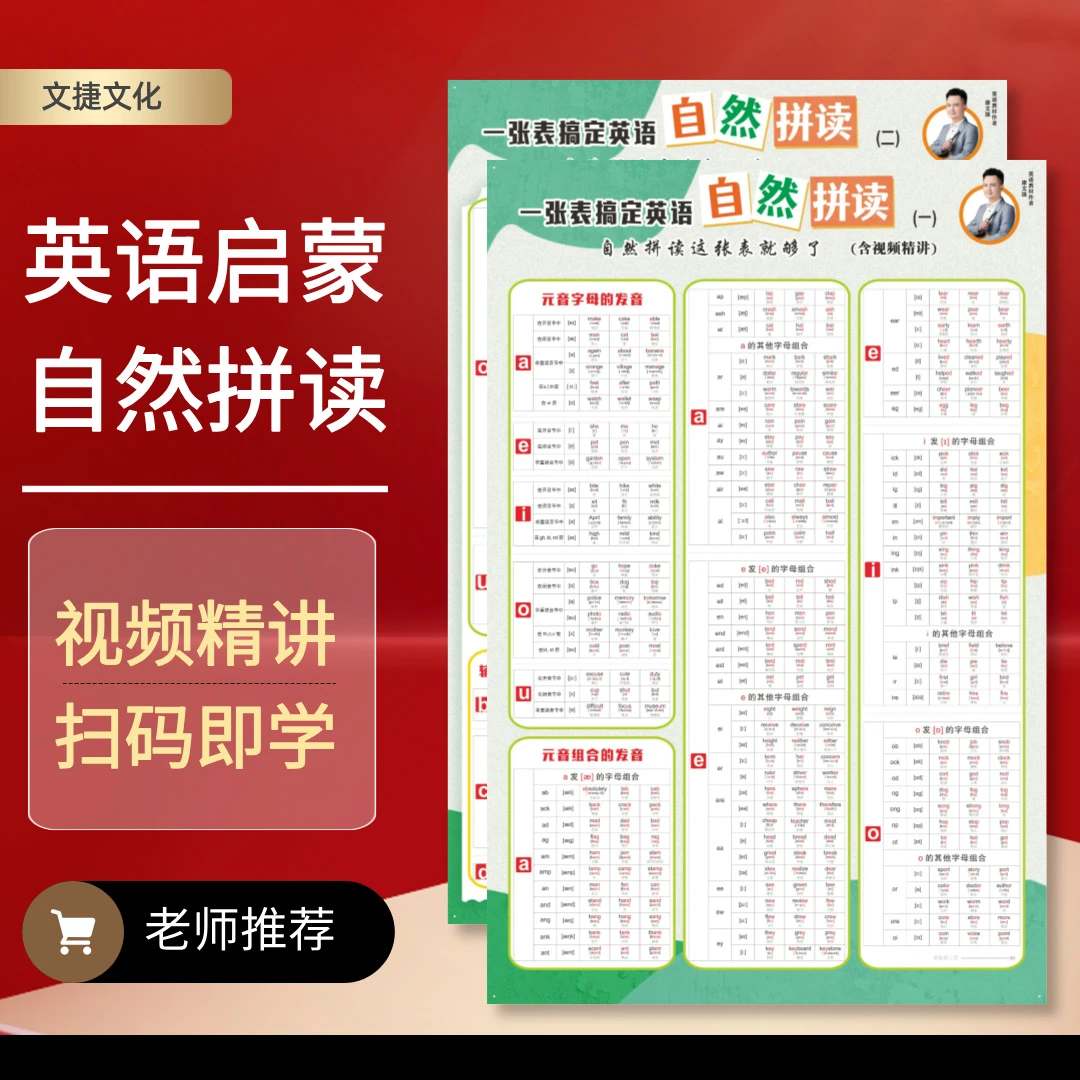 （含视频精讲）一张表搞定英语自然拼读 康文捷英语挂图