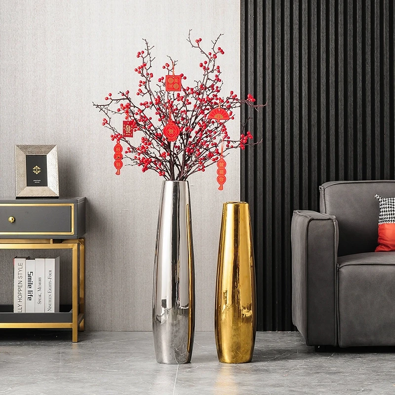 北欧轻奢高档落地大号花瓶摆件客厅插花高级感客厅电视柜旁装饰品