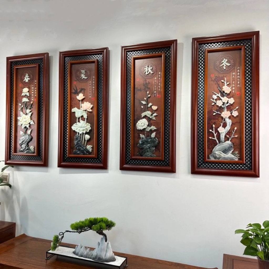 雕刻画春夏秋冬 中式挂画手工雕刻