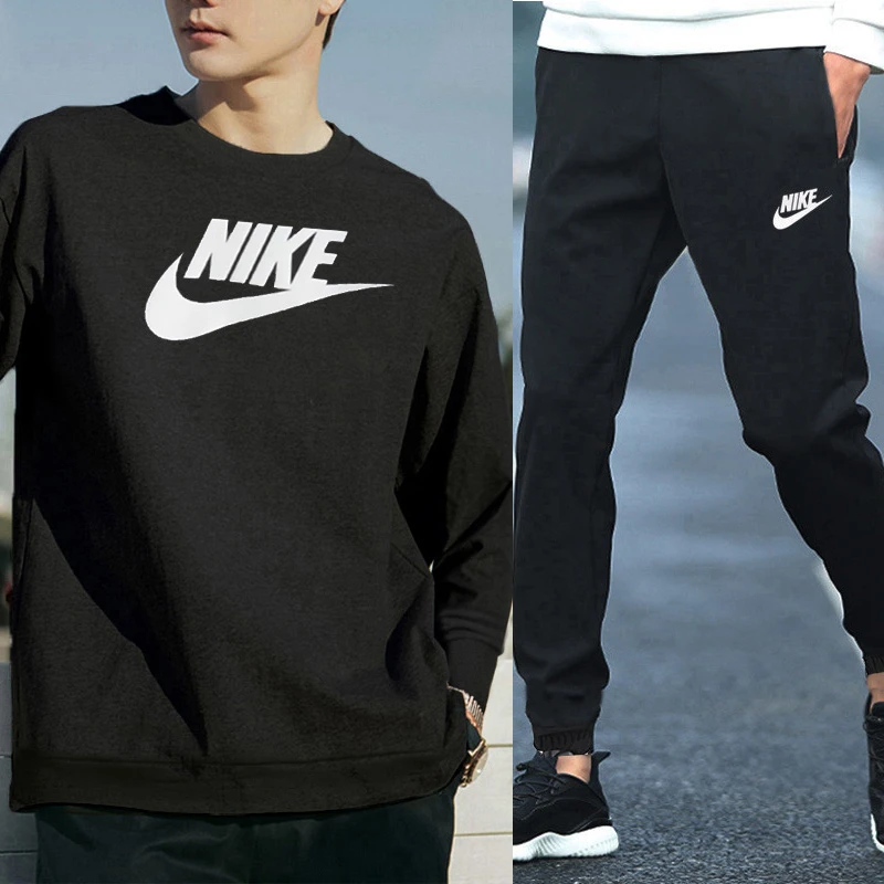 NIKE耐克加绒两件套男装2023秋季新款运动套装圆领卫衣长裤休闲服