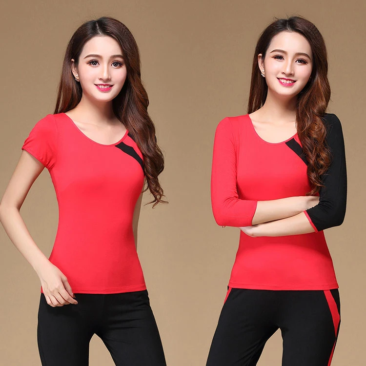 广场舞服装新款夏秋短中袖莫代尔练功跳舞衣服女成人拉丁舞蹈上衣