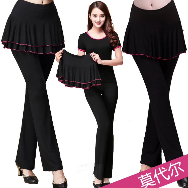 柳魅中老年拉丁舞裤裙裤长裤子莫代尔广场舞服装舞蹈练功成人秋