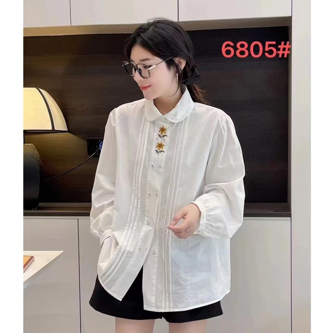 丫6805款向日葵刺绣白衬衫