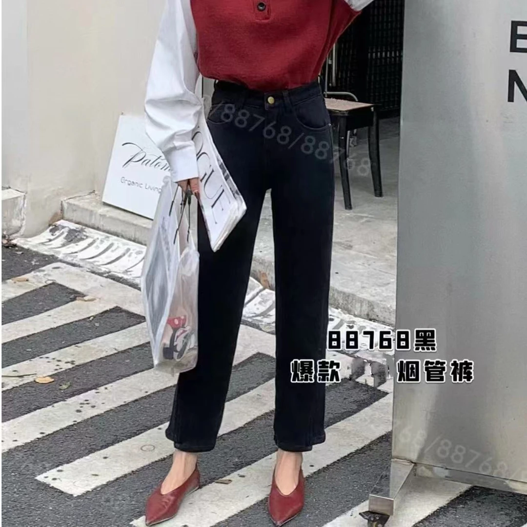 潮88768款黑色加绒烟管裤