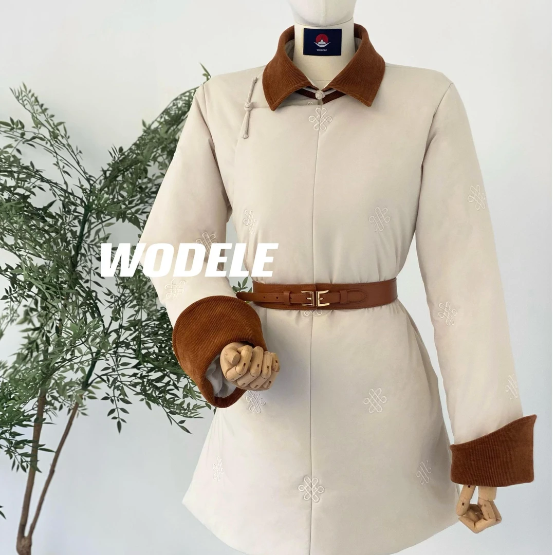 [WODELE]沃德勒原创新款秋冬女士民族风休闲百搭袍子棉服女款