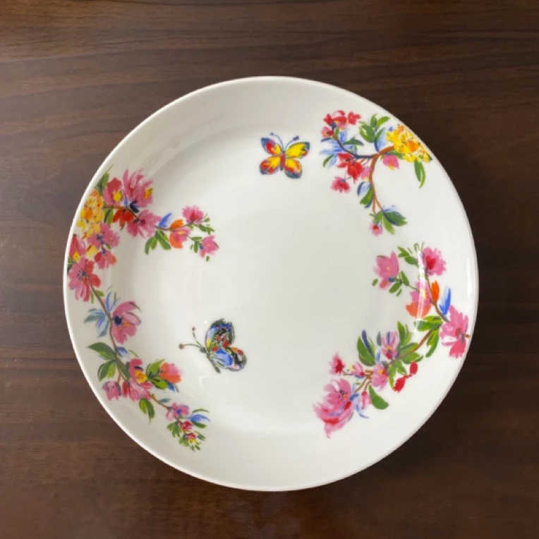 骨质瓷深菜盘釉中彩蝶恋花汤盘圆盘家用彩绘珐琅彩小盘