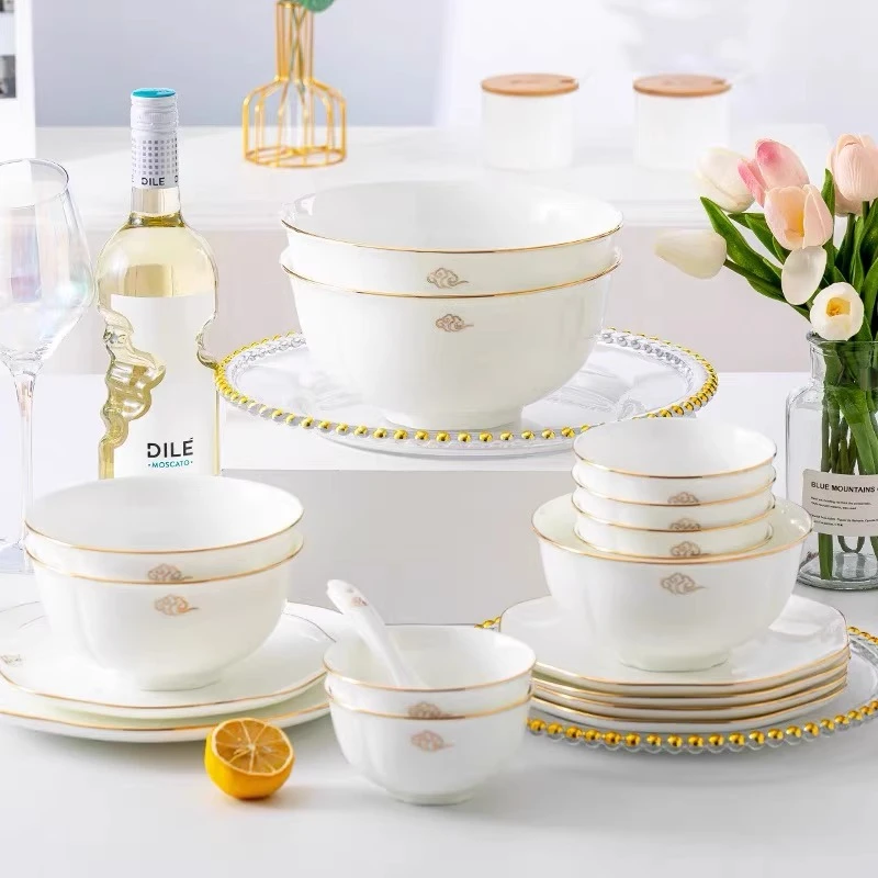 骨瓷吃饭碗盘釉下彩饭碗新款餐具家用汤碗面碗碟家庭盘瓷勺鱼盘