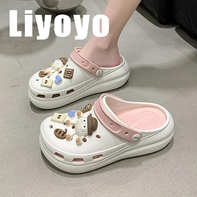 夏季夏季外穿外穿洞洞鞋女少女心防滑可爱包头学生夏卡通云朵厚底