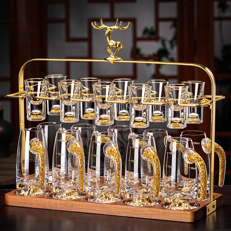 轻奢描金白酒杯金边子弹杯中式创意酒具套装无铅水晶玻璃家用待客