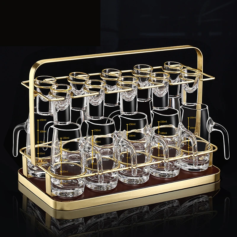 白酒杯分酒器轻奢家用无铅水晶玻璃中式小酒杯纯色一口杯酒具套装