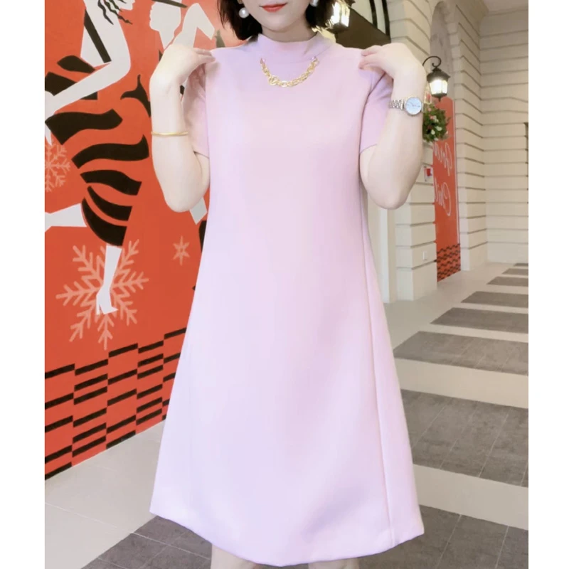 新款时尚简约气质休闲百搭纯色中长款连衣裙31115