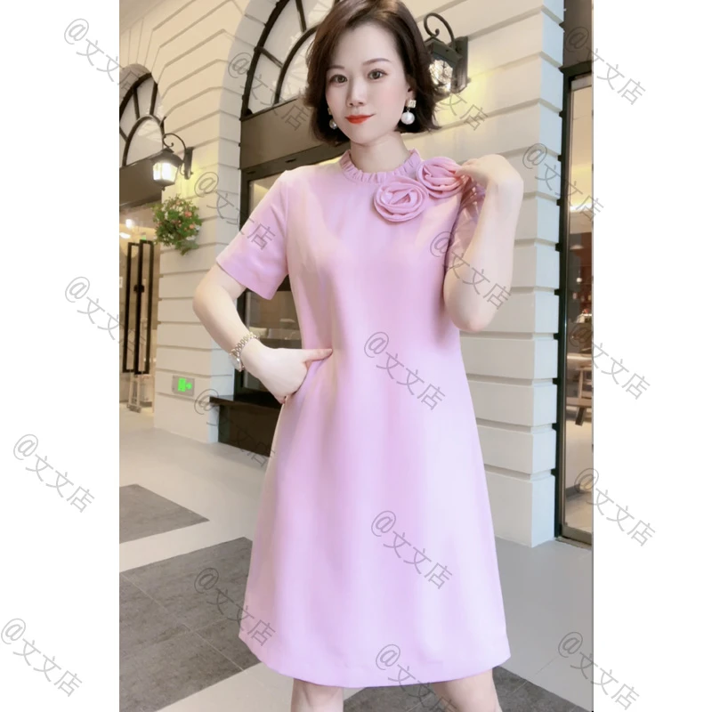 立体手工花时尚夏季气绣花质减龄显瘦女装连衣裙24113