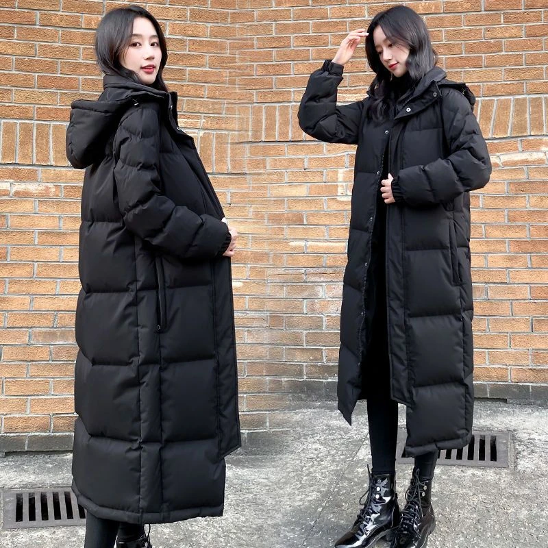 新款黑色羽绒服年新款女冬情侣加厚长款棉袄长过膝到脚踝