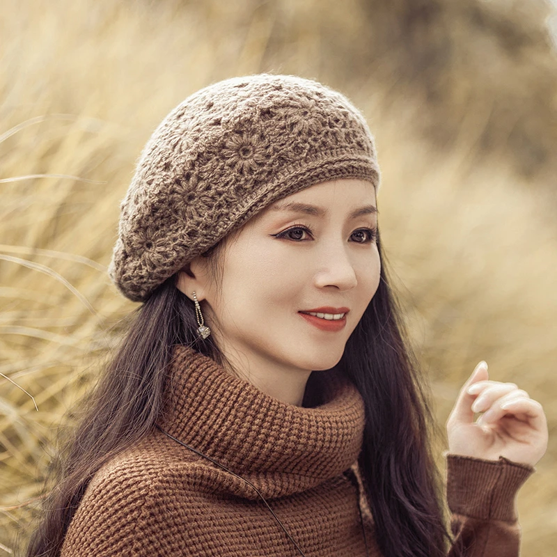 贝雷帽女秋冬圆脸适合的显脸小时尚洋气好看的针织帽子冬季毛线帽