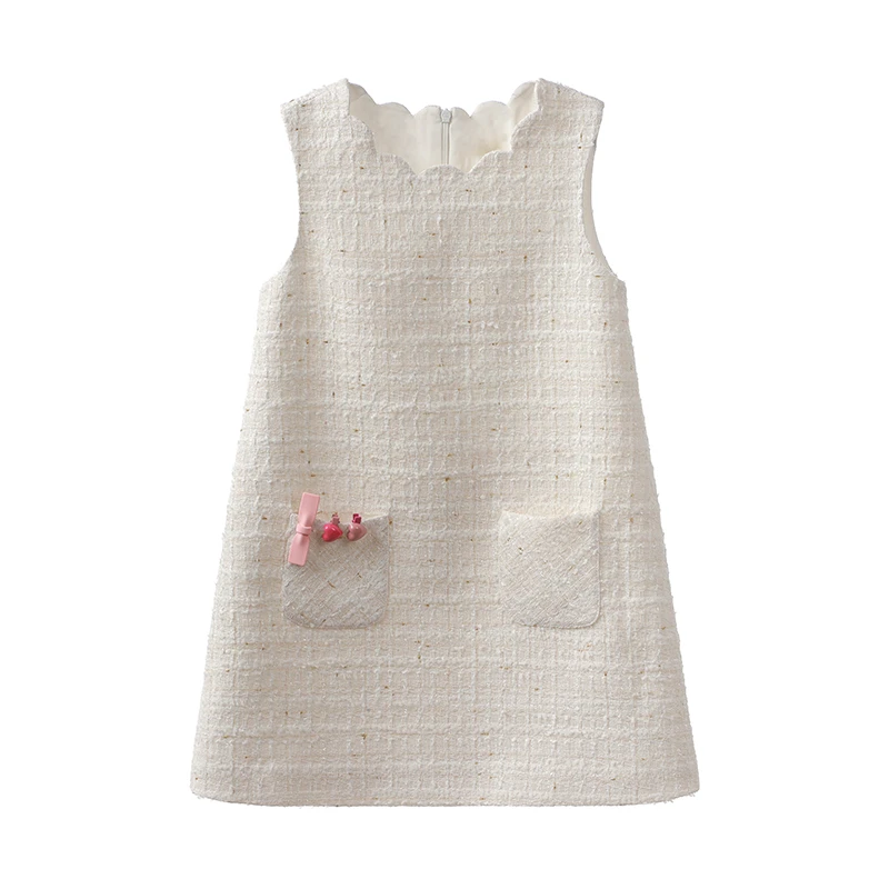 夏羽墨女童秋季新款白色气质甜美小香风连衣裙时尚花边领公主裙