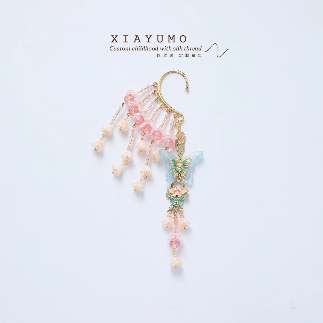 夏羽墨原创设计女童粉蓝蝴蝶耳挂耳饰时尚精致可爱公主款