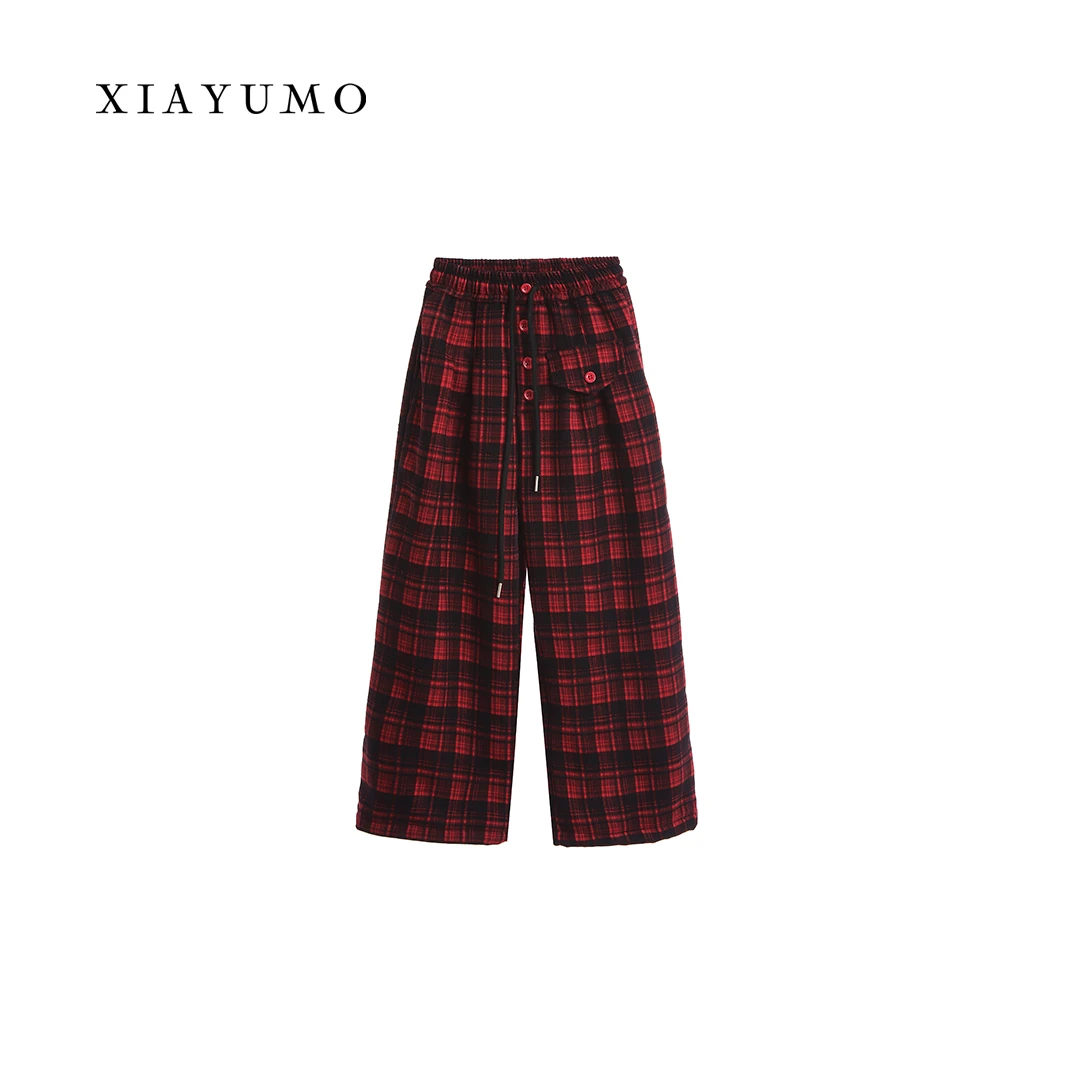 夏羽墨女童秋季上新红色格子长裤时尚百搭气质日常穿搭节日必备