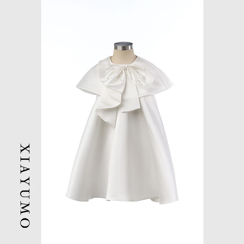 夏羽墨女童新款白色生日法式气质无袖不规则公主裙套装小众轻礼服