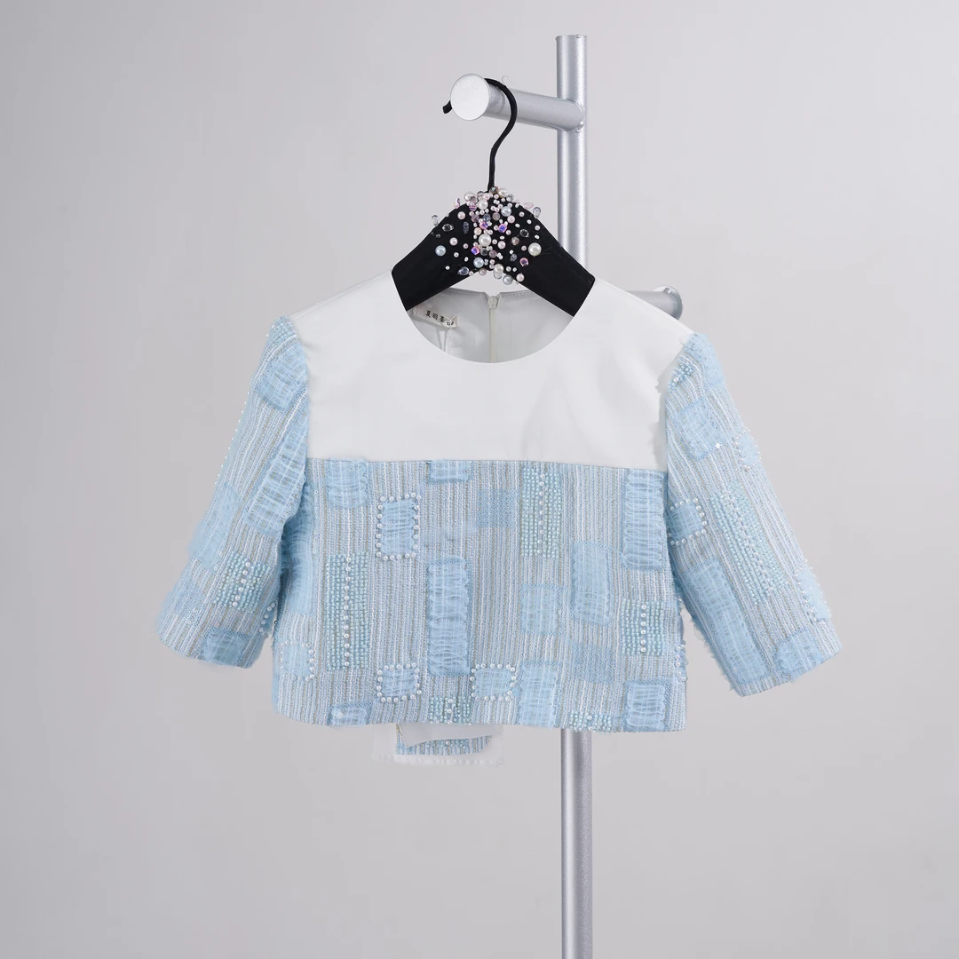 夏羽墨女童春夏新款蓝色百搭轻奢名媛风外套设计师小香风长袖外搭