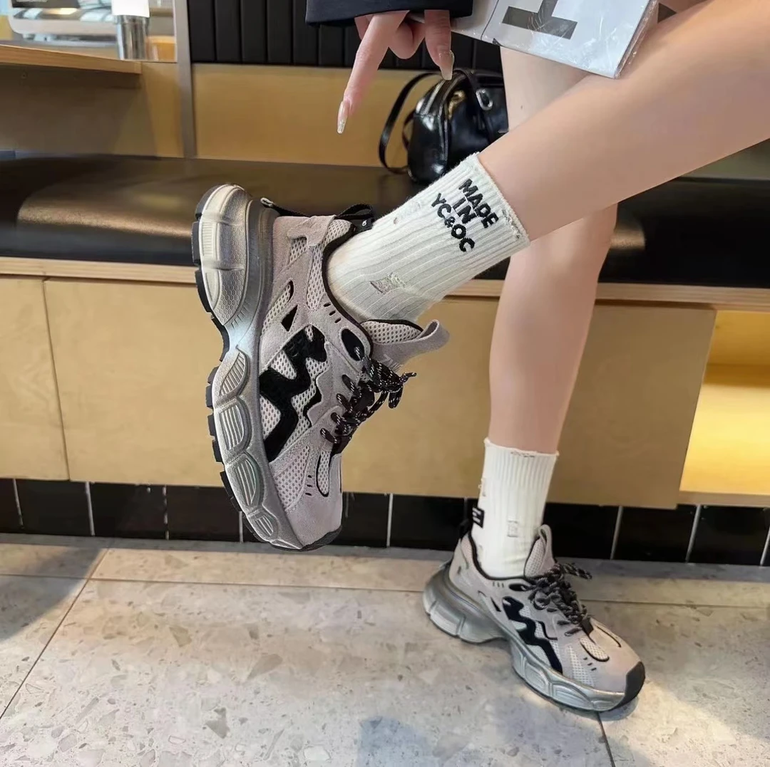 超火真皮老爹鞋女2024新款小众复古厚底脏脏百搭复古运动鞋27967