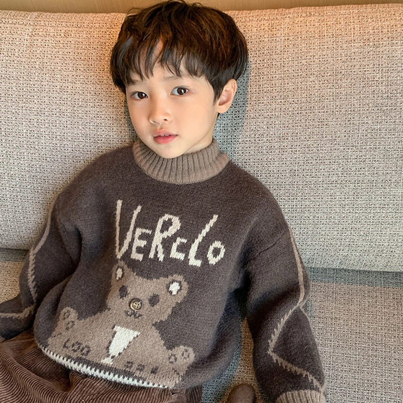 男童2024新款加绒加厚毛衣可爱卡通长袖套头衫冬季时尚休闲B类安