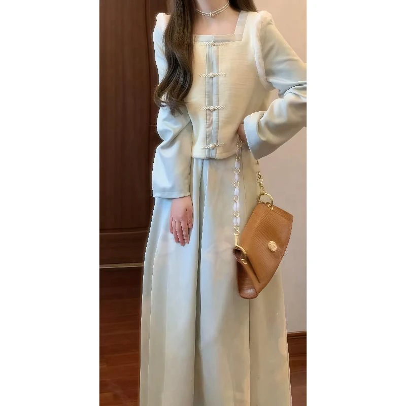 冬季新中式盘扣短款外套&国风高腰半身裙汉元素套装裙