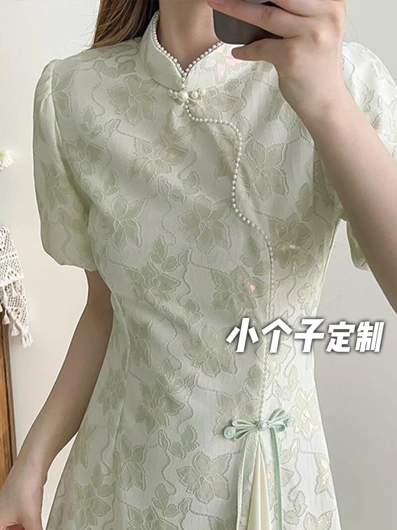 150小矮个子国风改良奥黛夏季连衣裙女夏新中式气质收腰a字中长款