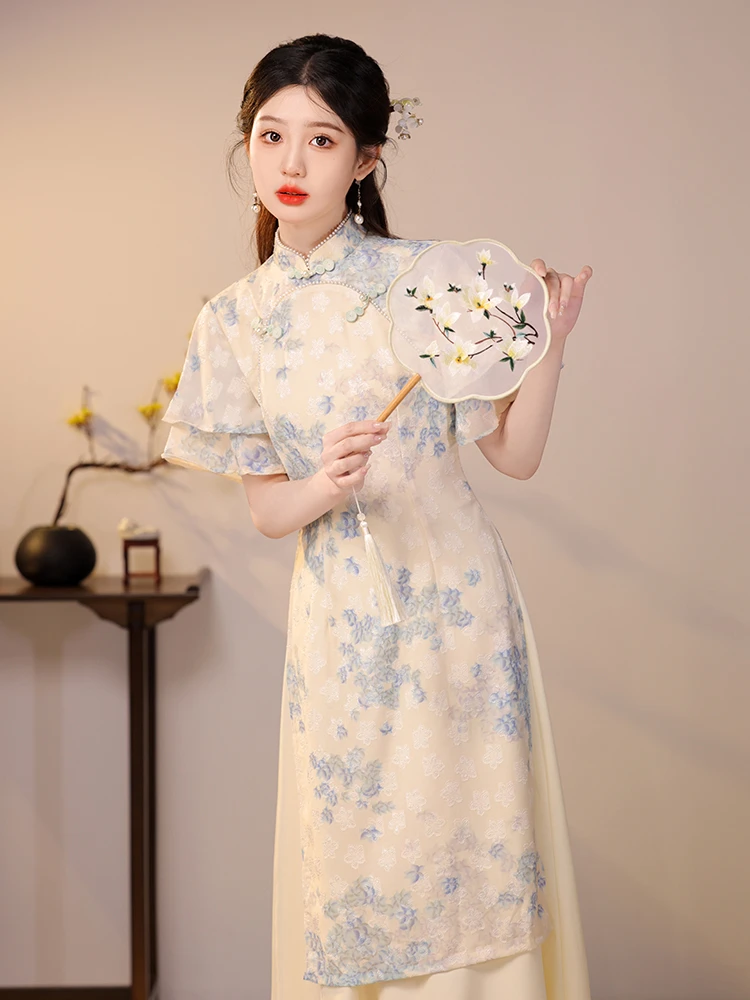 新中式改良奥黛旗袍2025新款复古气质高端年轻款少女夏季日常可穿