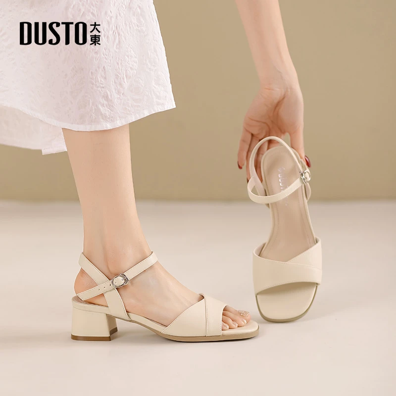 DUSTO/大东时装凉鞋女2024夏季新款简约中跟粗跟气质通勤女鞋0605