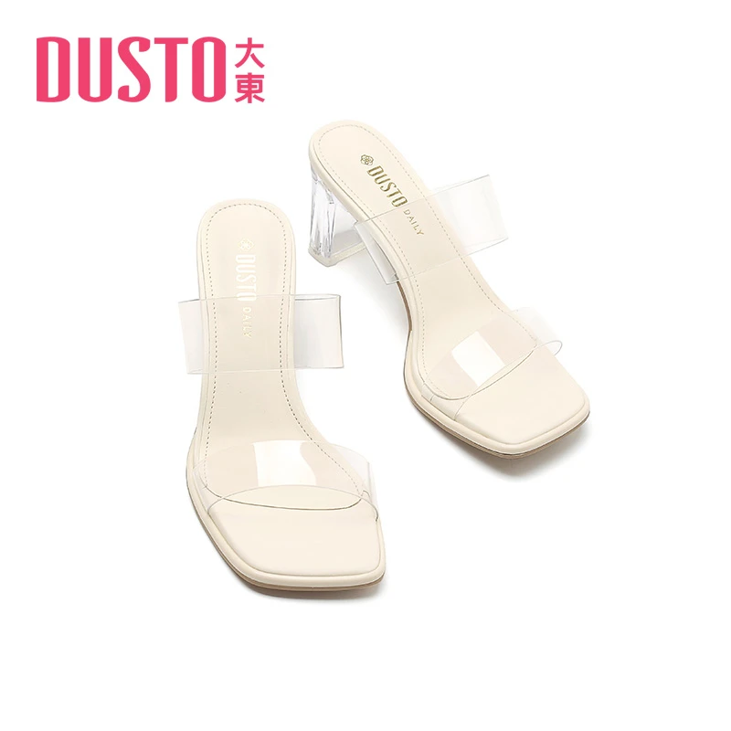 大东清凉拖鞋女2023夏季新款休闲时尚粗高跟透明气质一字凉拖0108