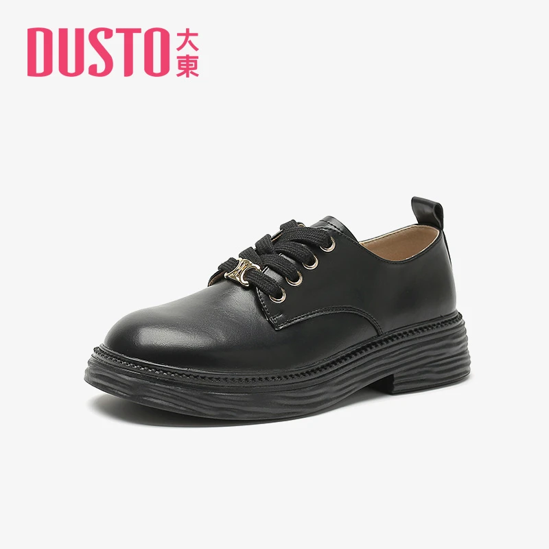 DUSTO/大东深口鞋女秋季新款学院风中跟粗跟小皮鞋金属女鞋C0679