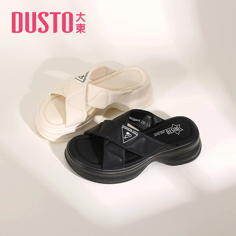 DUSTO/大东凉拖2025年夏季新款厚底套脚时尚平底高跟休闲鞋0903J