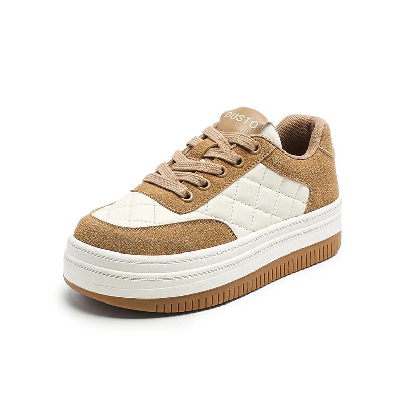 DUSTO/大东板鞋女2023新款春季学院中跟平底圆头撞色系带女鞋0669