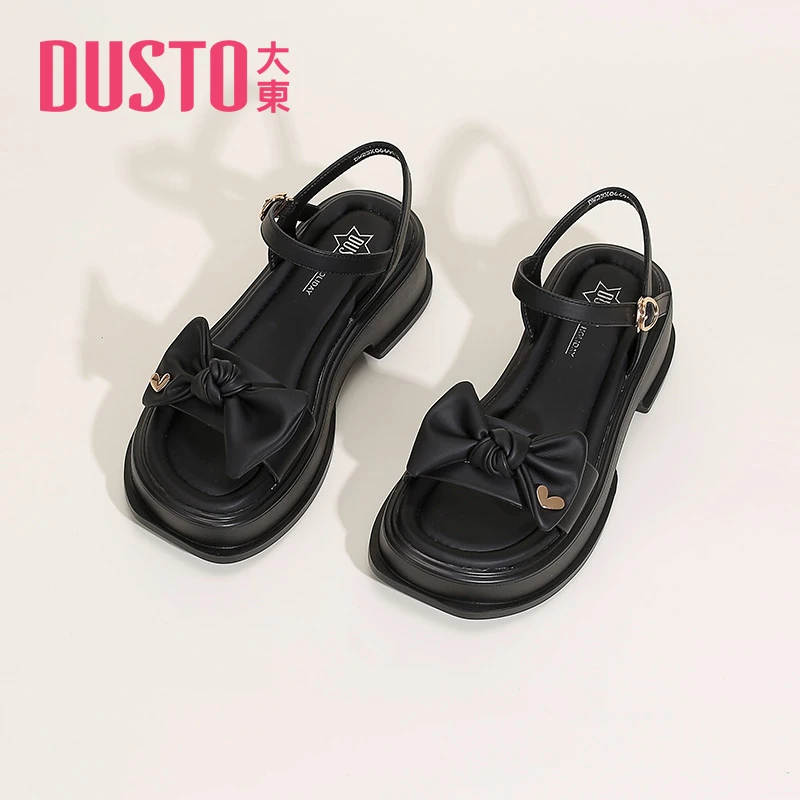 DUSTO/大东厚底凉鞋女2024夏季新款甜美风高跟粗跟蝴蝶结女鞋0669