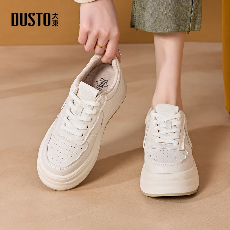 大东爆款时尚休闲鞋2025秋季厚底小白鞋女学生百搭系带女鞋0801