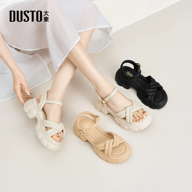 DUSTO/大东夏季外穿凉鞋女2025新款厚底舒适露趾沙滩休闲女鞋0147