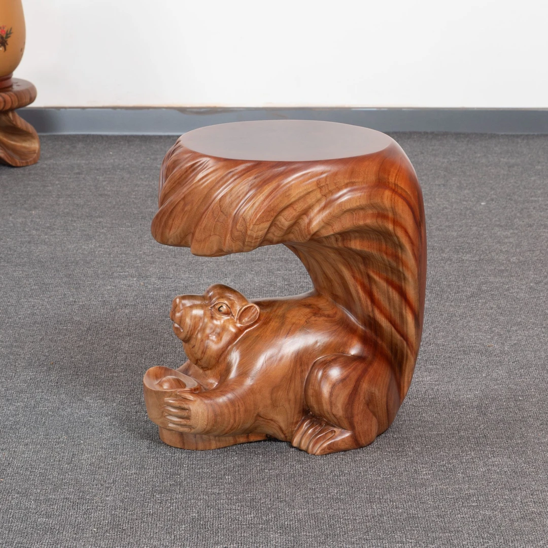 森活林香樟木《鼠你有财》原创实木凳子底座