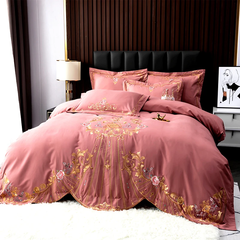 yy【爱丽丝-豆沙粉】高端轻奢刺绣款婚庆四件套