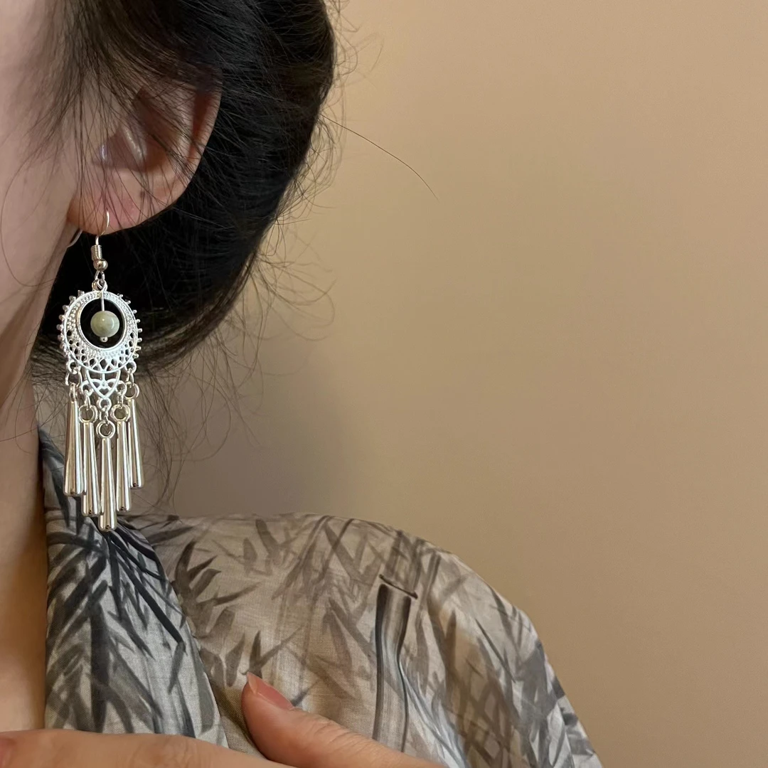 合金耳饰  民族风新中式国风流苏长款轻奢耳夹复古仿苗无耳洞耳夹