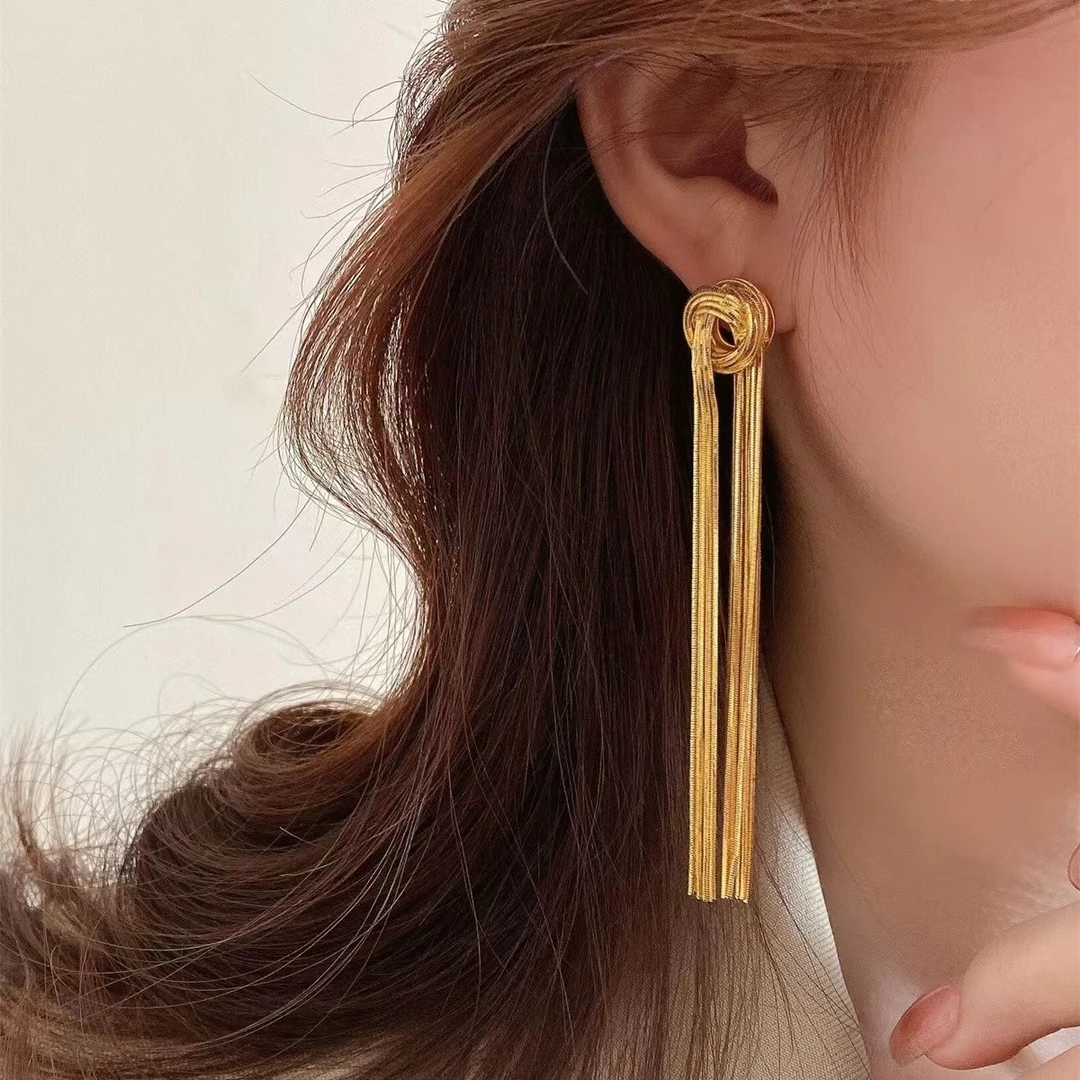 铜合金耳饰 狂飙大嫂同款无耳洞耳夹女夸张流苏长款2025年新款
