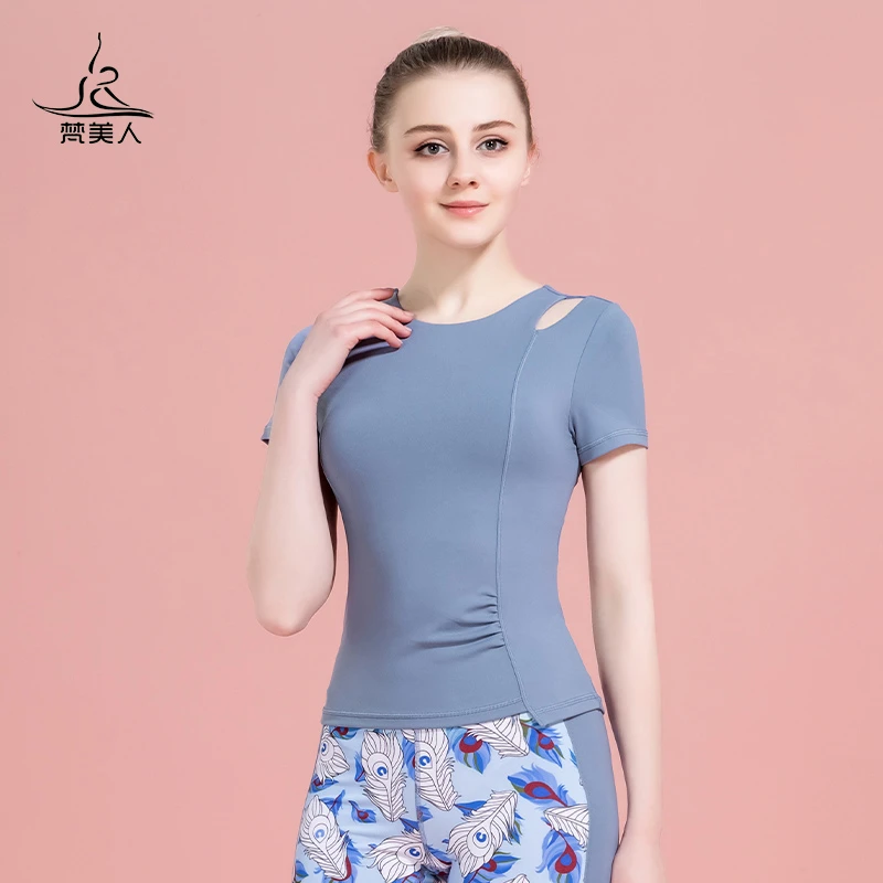 梵美人瑜伽服新款显瘦性感镂空瑜珈短袖时尚运动健身训练上衣292