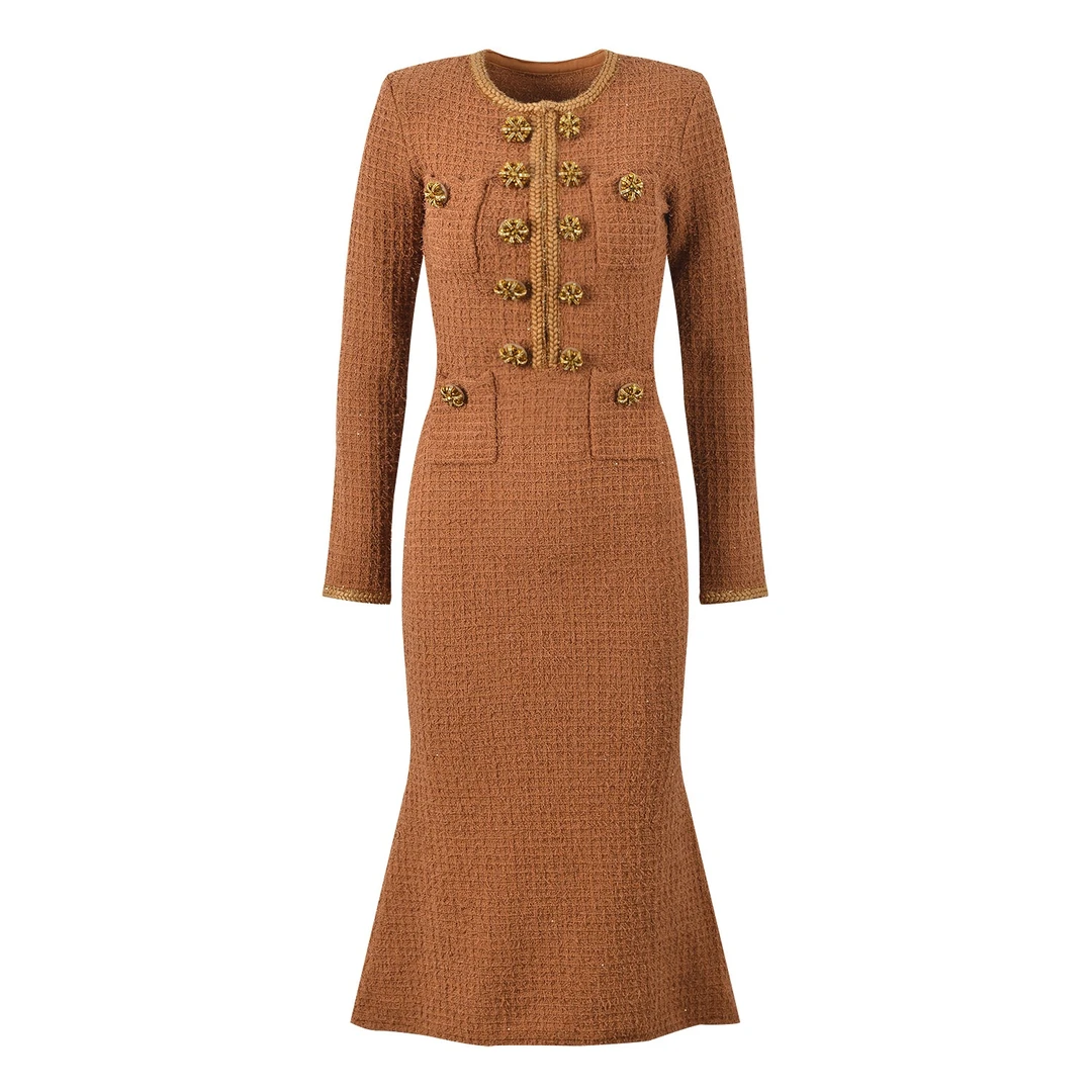 【仟艺】【焦糖宝石】大码秋冬气质超显瘦连衣裙渐变女神轻奢