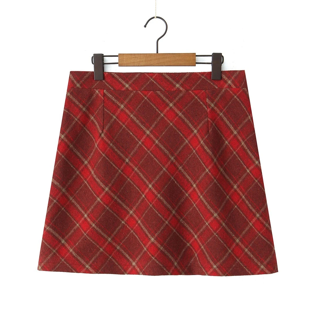 仟艺【圣诞格纹 】大码秋冬季超显瘦气质时尚修身半身裙