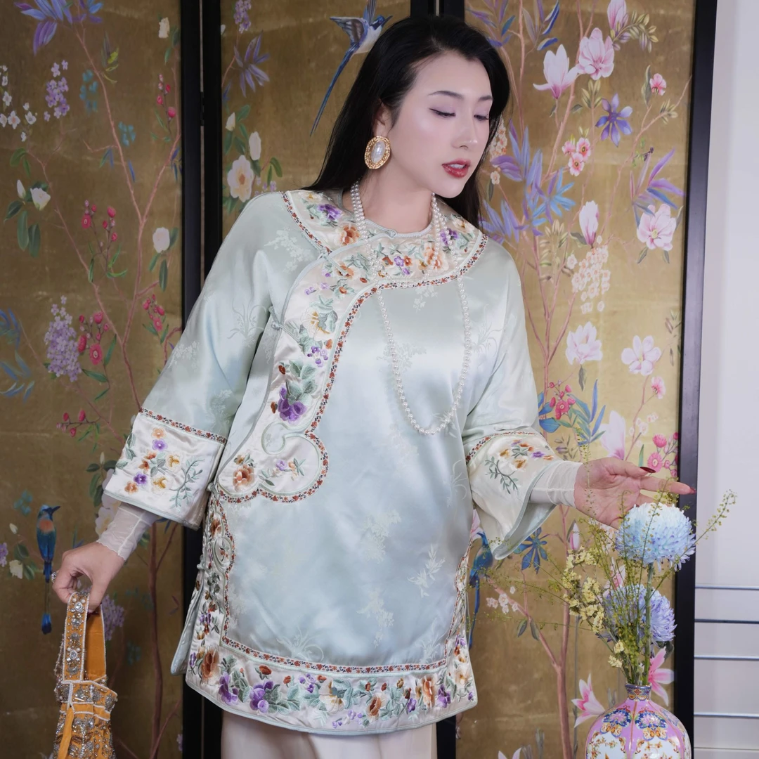 【仟艺】【浮翠鎏金】大码新中式重磅醋酸满绣对襟棉服重工外套