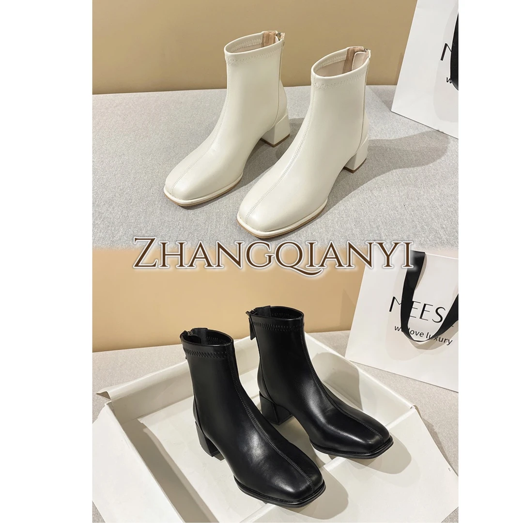 【仟艺】【秋冬短靴】品牌女鞋单鞋春夏法式时尚显瘦舒服短靴