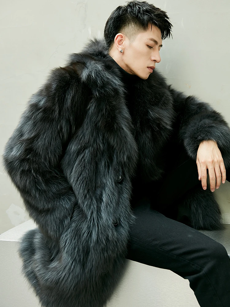 男士仿皮草大衣中长款加厚西装款座山雕风衣冬季仿狐狸毛外套男装