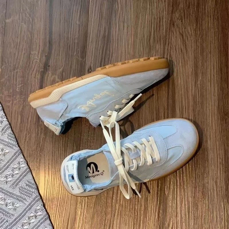 阿甘鞋女2025新款芭蕾德训鞋系带复古百搭轻便透气冰丝运动小白鞋