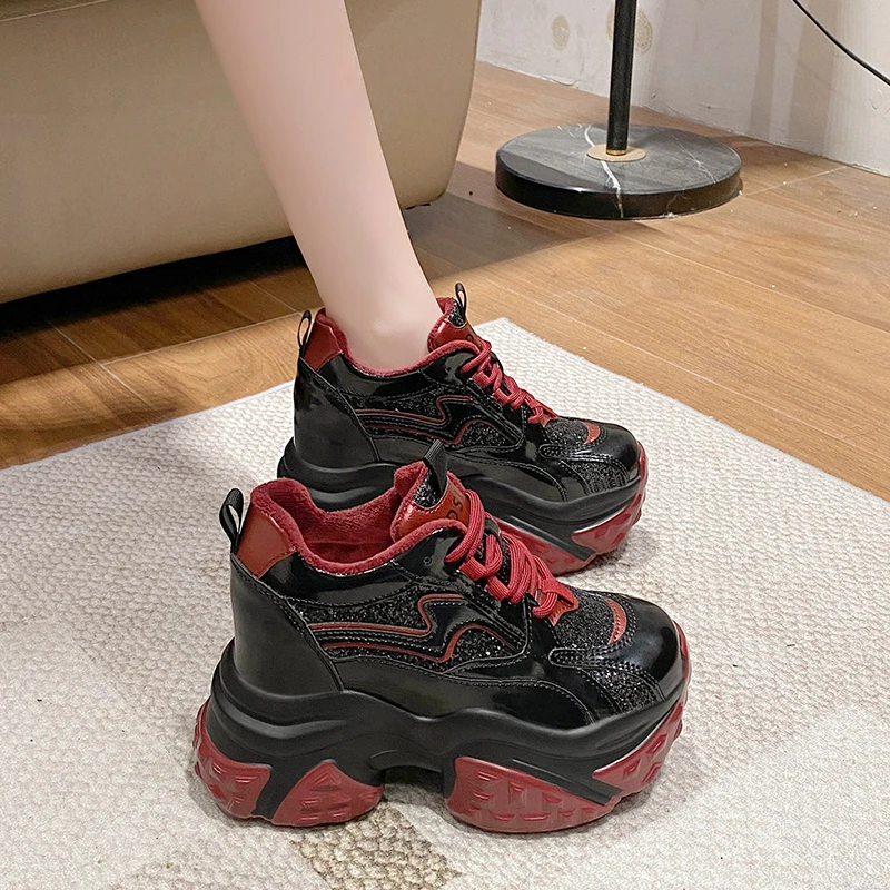 欧货老爹鞋女冬季新款加绒保暖10cm厚底内增高百搭时尚休闲运动鞋