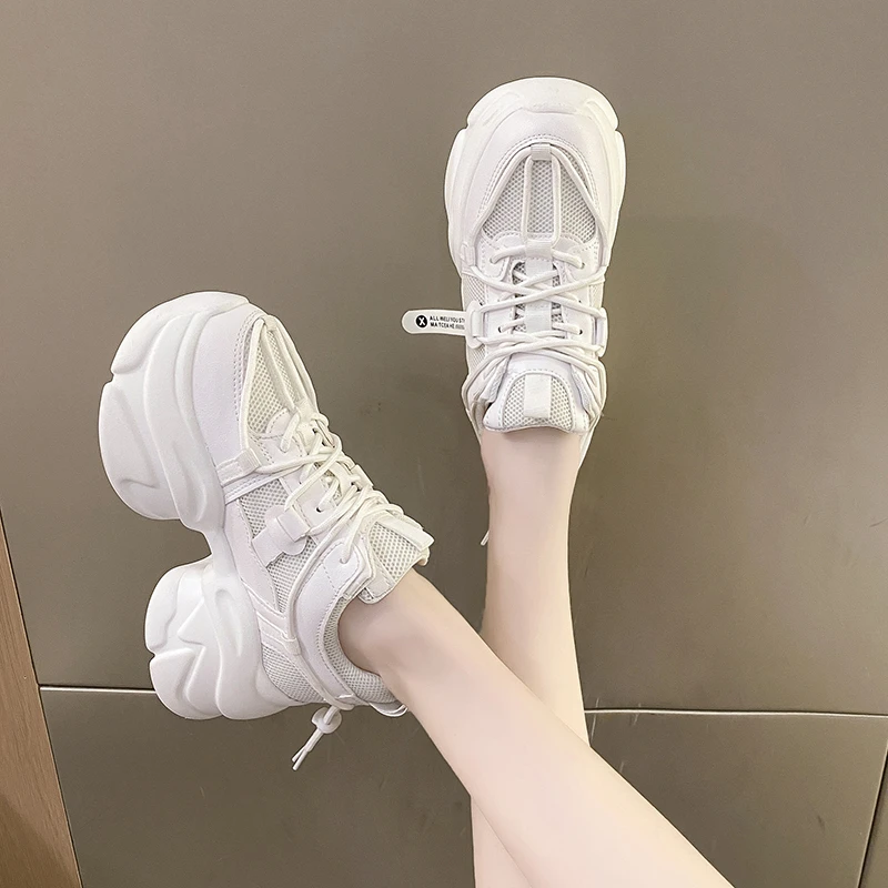 欧货透气老爹鞋女2025春季新款圆头厚底增高运动休闲网面时尚单鞋