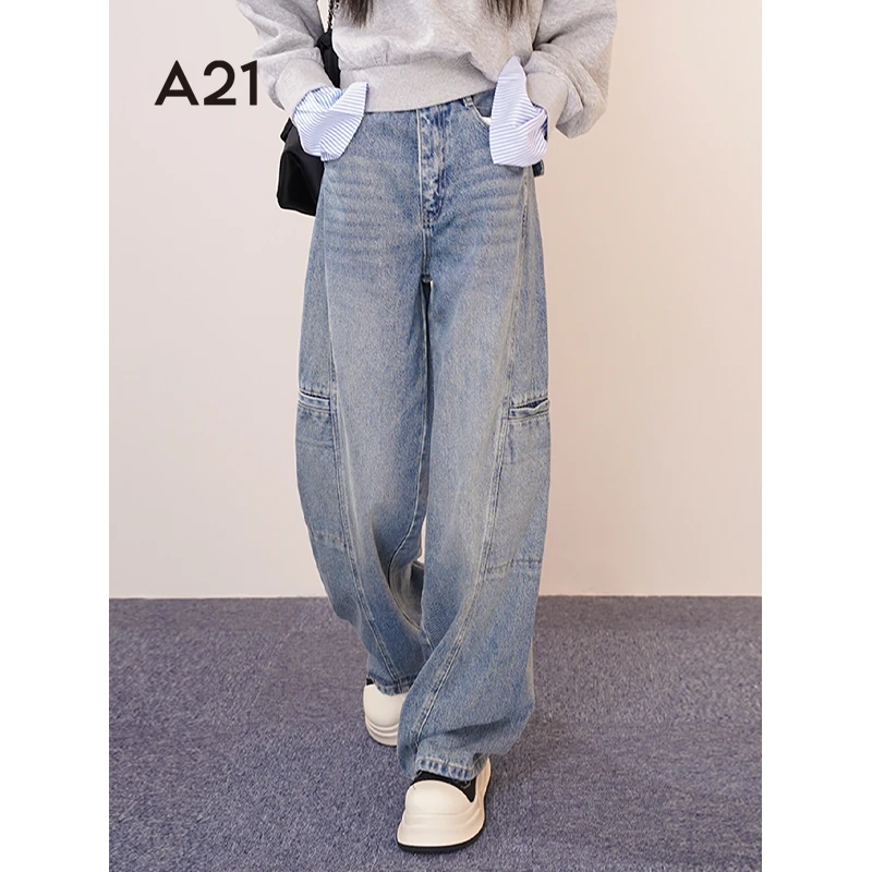 A21女装直筒休闲牛仔裤F444226009